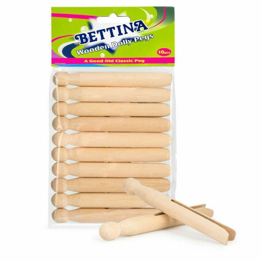 10 Traditional Natural Wooden Washing Line Clothes Laundry Dolly Pegs 11cm Long 